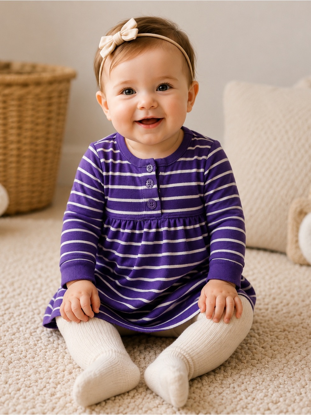 Hanna Andersson Purple & White Stripe Long Sleeve Dress